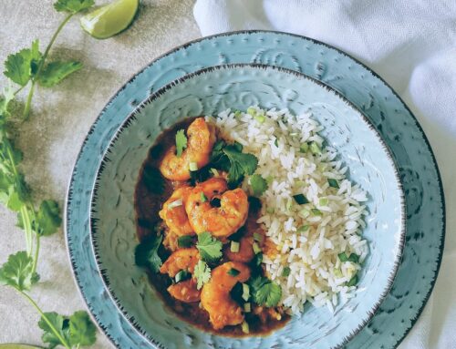 Curry de langostinos con arroz