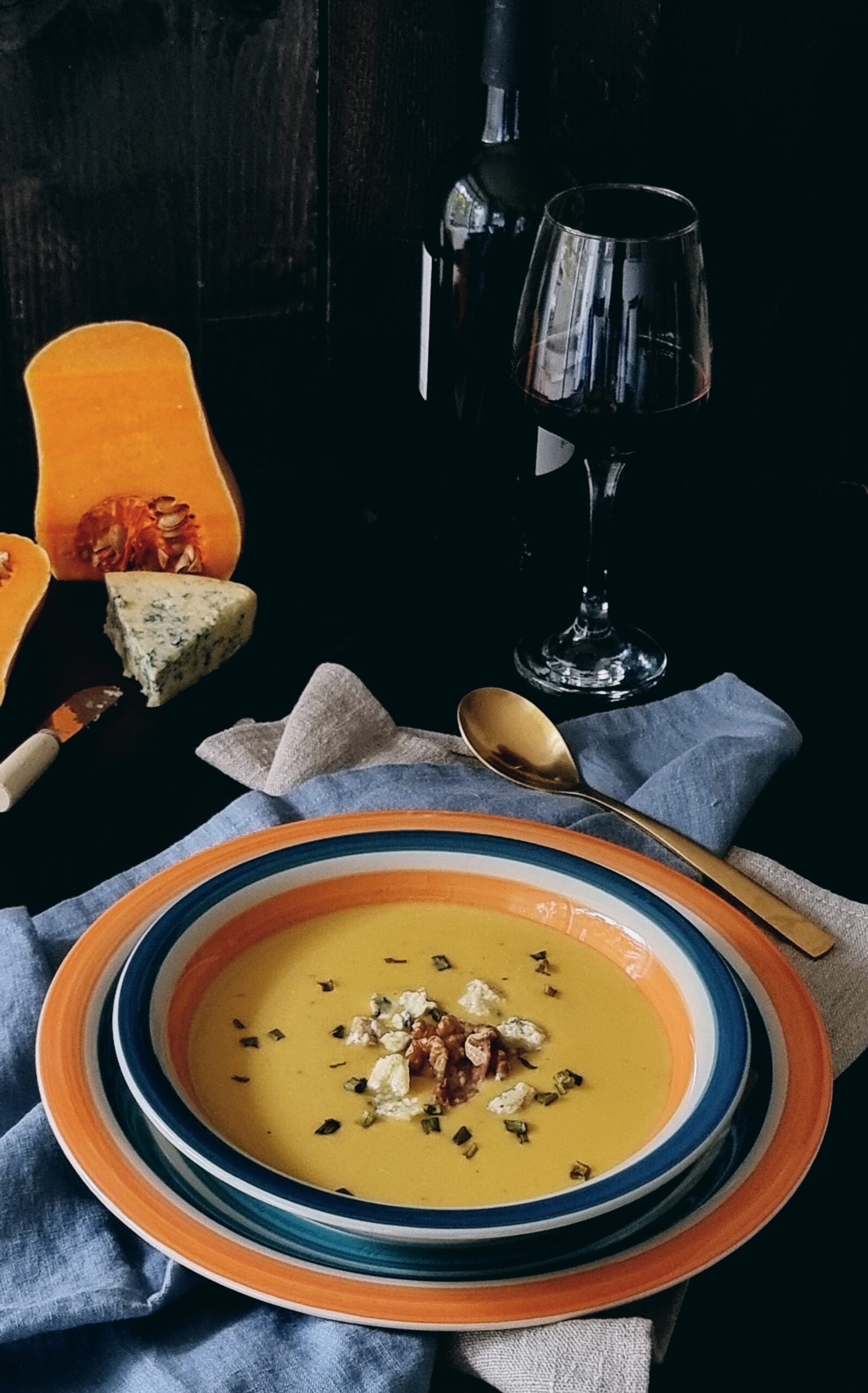 Crema de calabaza con queso roquefort